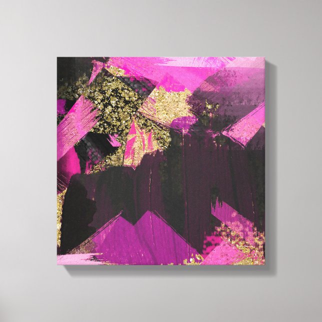 Pink Black Gold Glitter Modern Brush Glam Grunge Canvas Print (Front)