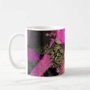 Pink Black Gold Glitter Modern Brush Glam Grunge Coffee Mug