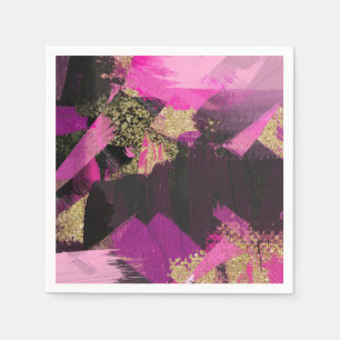 Pink Black Gold Glitter Modern Brush Glam Grunge Napkin