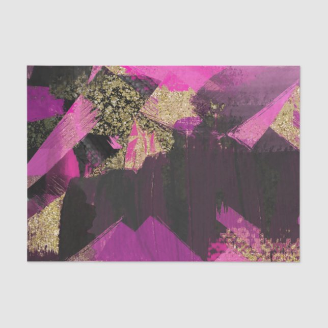 Pink Black Gold Glitter Modern Brush Glam Grunge Tissue Paper (Front)