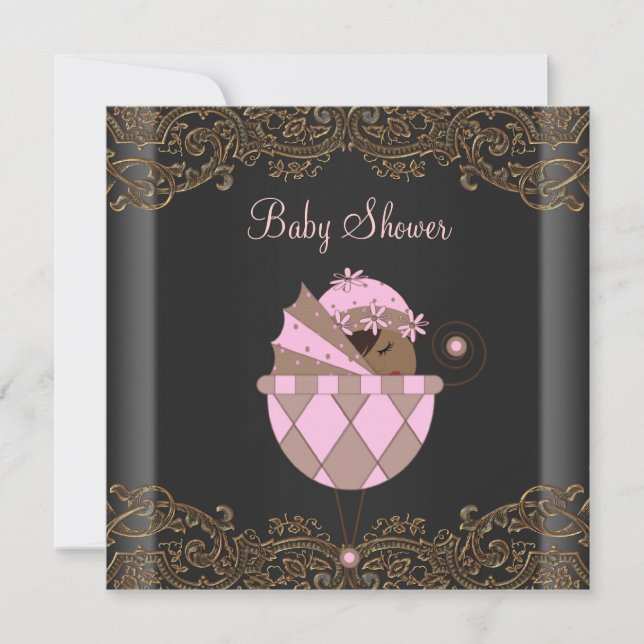 Pink Black Gold Lace Baby Girl Shower Invitation (Front)