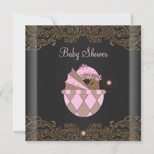 Pink Black Gold Lace Baby Girl Shower Invitation