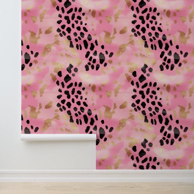 Pink Black Gold Leopard Glam Wallpaper (Application)