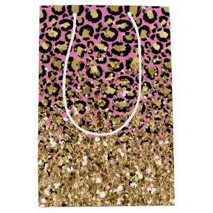 Pink Black Gold Leopard Glitter Medium Gift Bag