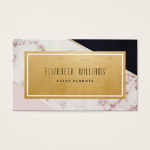 Pink Black Gold Marble Event Planner Business Card