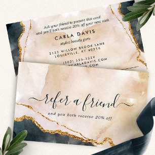 Pink Black Gold Marble Watercolor Modern Referral Card