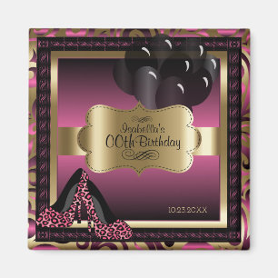 Pink, Black & Gold Metallic - 00th Birthday Magnet