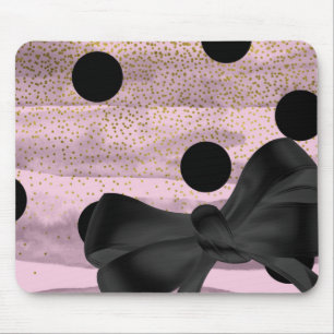 Pink & Black Gold Polka Dots Chic Bow Trendy Glam Mouse Mat