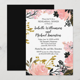 Pink, Black & Gold Rehearsal Dinner Invitation