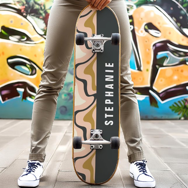Pink Black Gold Retro Modern Abstract Marble Swirl Skateboard (Creator Uploaded)
