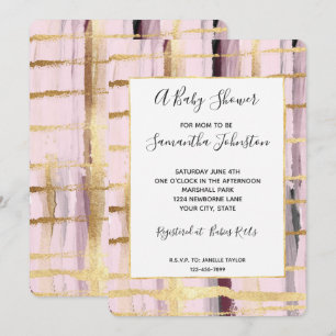 Pink Black Gold Stripes Baby Shower Invitation