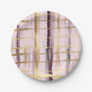 Pink Black Gold Stripes Paper Plate
