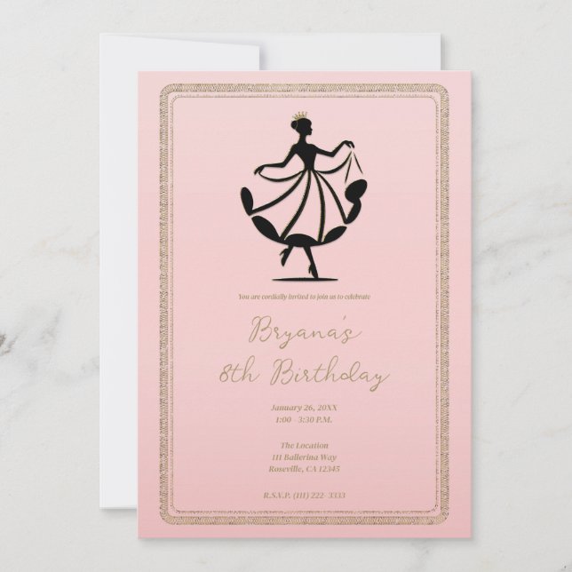Pink Black Gold Waltzing Dancing Princess Invitation (Front)