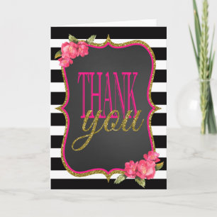 Pink Black Gold Wedding Thank You cards