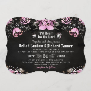 Pink Black Gothic Rose & Skeleton "together with" Invitation
