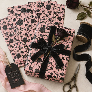 Pink & Black Gothic Rose Wrapping Paper Sheet
