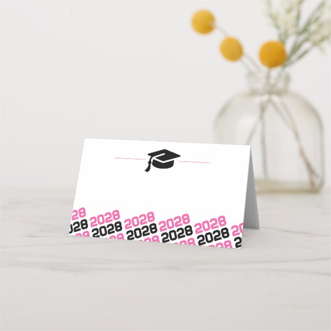 Pink & Black Graduation Cap Folding Label, Food or Place Card (Back)