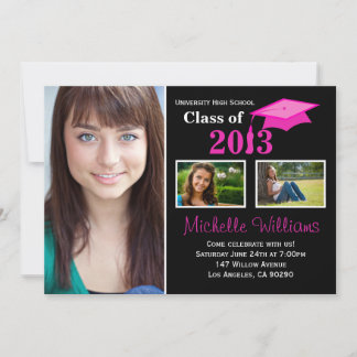 Pink Black Graduation Invitation Class of 2013