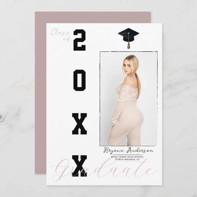 Pink & Black Graduation Photo Announcement   (Front/Back)