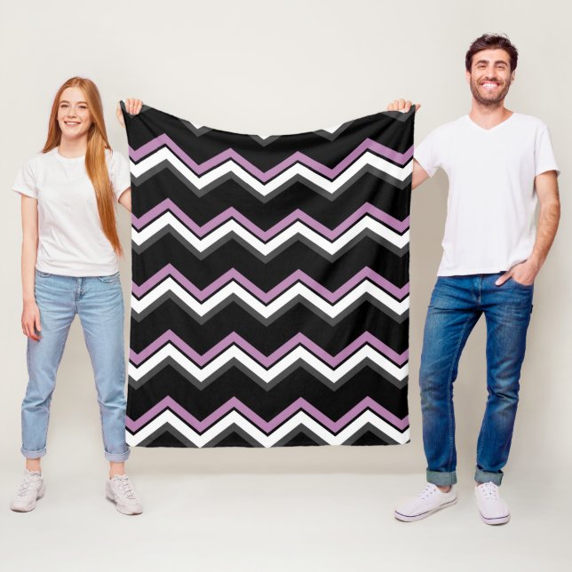 Pink, black, grey and white Chevron Fleece Blanket (In Situ)