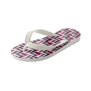 Pink, black, grey and white geometric 2 kid's flip flops