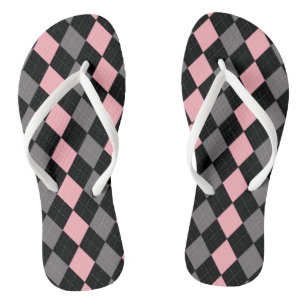 Pink Black Grey Argyle Flip Flops
