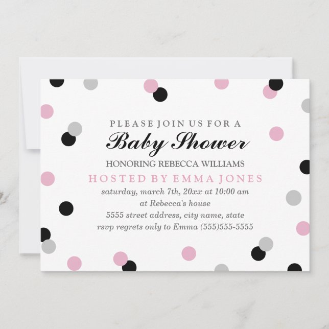 Pink Black Grey Confetti Baby Shower Invite (Front)