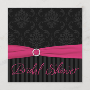 Pink Black Grey Damask Stripe Bridal Shower Invite