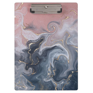 Pink Black Grey Decorative Watercolor Marble Clipboard