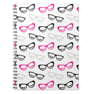 Pink, Black & Grey Glasses & Lashes Notebook