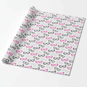 Pink, Black & Grey Glasses & Lashes Wrapping Paper
