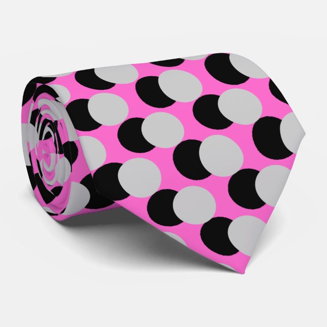 Pink Black Grey Polka Dots Pattern - Tie (Rolled)