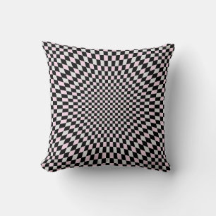Pink Black Grey Trippy Chequered Board Pattern Cushion