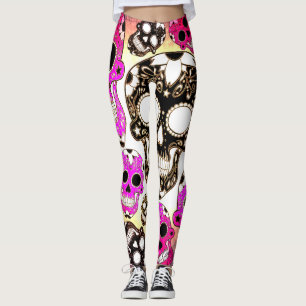 Pink black grunge sugar skull leggings