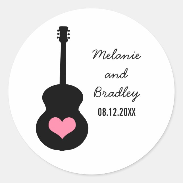 Pink/Black Guitar Heart Wedding Stickers (Front)