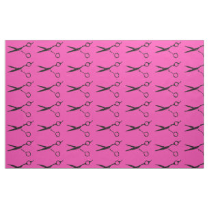 Pink black hair cutting scissors fabric