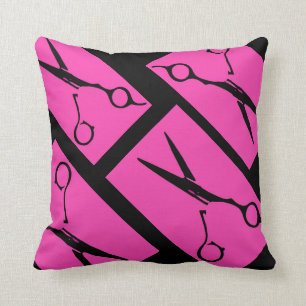Pink black hair salon scissor decorative pillow
