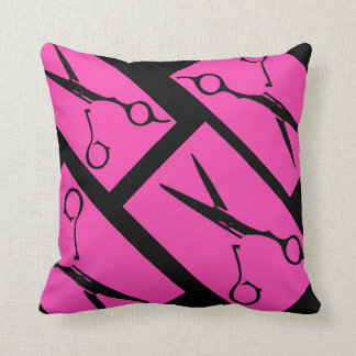 Pink black hair salon scissor decorative pillow