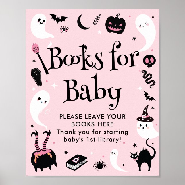 Pink Black Halloween Baby Shower Books for Baby Poster (Front)