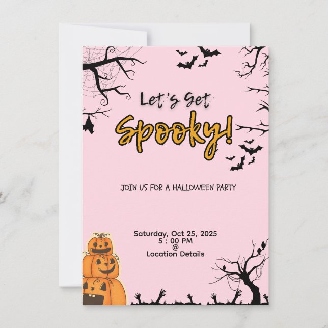Pink & Black Halloween Party Invitation (Front)