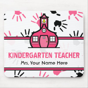 Pink & Black Handprints Kindergarten Teacher Mouse Mat