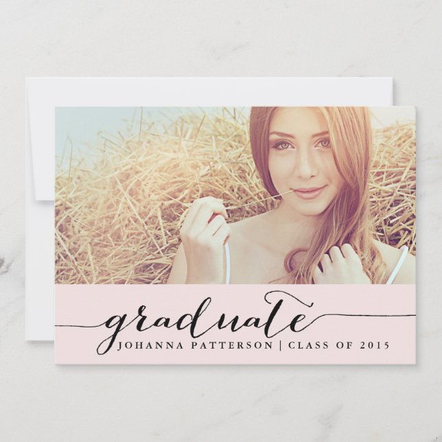 Pink & Black | Handwritten Graduation Invitation (Front)