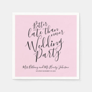 Pink black happily ever after wedding party napkin