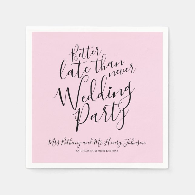 Pink black happily ever after wedding party napkin (Front)