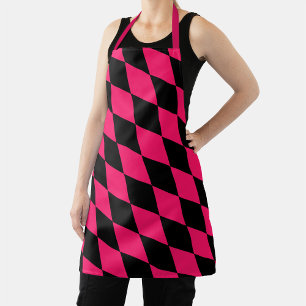 Pink Black Harlequin Diamonds Checkers Design  Apron