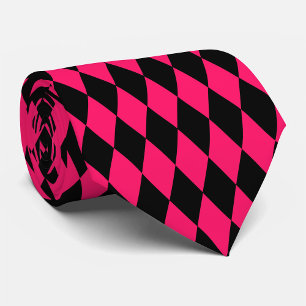 Pink Black Harlequin Diamonds Checkers Design Tie