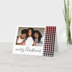 Pink Black Heart Merry Christmas Photo Holiday Card