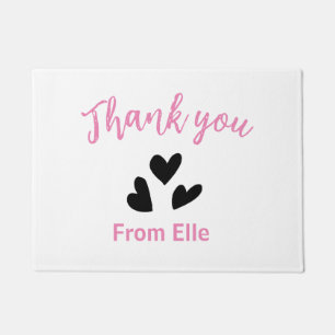 Pink black heart thank you from add name business doormat