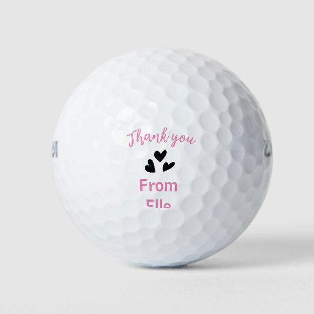 Pink black heart thank you from add name business  golf balls (Front)