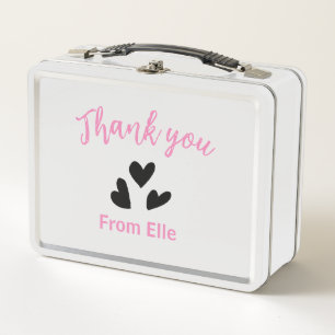 Pink black heart thank you from add name business metal lunch box